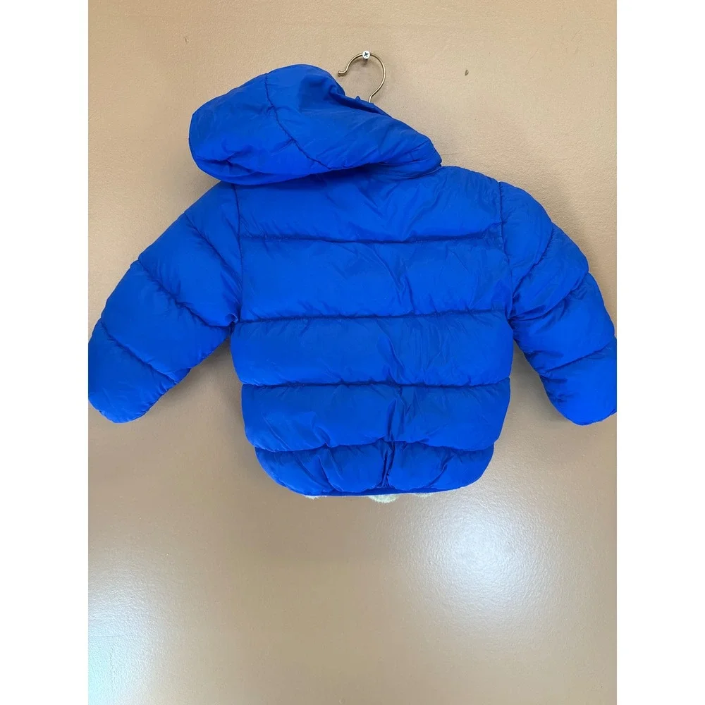 Kids Royal Blue Faux Fur Lined Puffer Jacket Hooded Quilted Winter‎ Coat